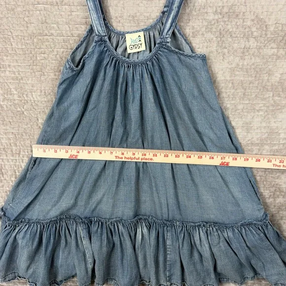 Jaded Gypsy Denim Tank Dress Blue Cotton Ruffle Hem Boho Mini S/M Made in USA - Picture 5 of 11